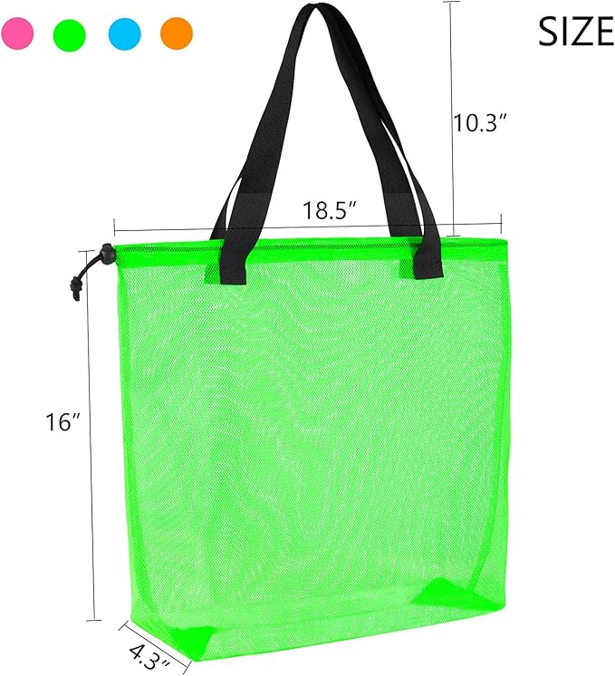 Reusable 4Pack Colorful Mesh Beach Tote Bags,Mesh Shopping Bag With Drawstring For Travel,Toys,Gift Or Laundry … …