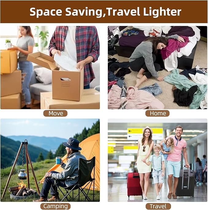15 Pack Vacuum Seal Bags with Wireless Rechargeable Electric Pump, Vacuum Storage Bags with LED Light(5L+5M+5S), Travel Vacuum Bags for Luggage, Space Saver for Clothes and Clothing Travel