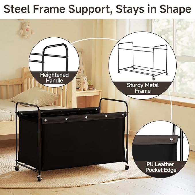 StorageWorks Toy Chest Storage with Wheels, Extra Large Kids Toy Box, Toy Storage Organizer, Metal Toybox for Bedroom, Living Room Area, Kids Room, 200L, Black