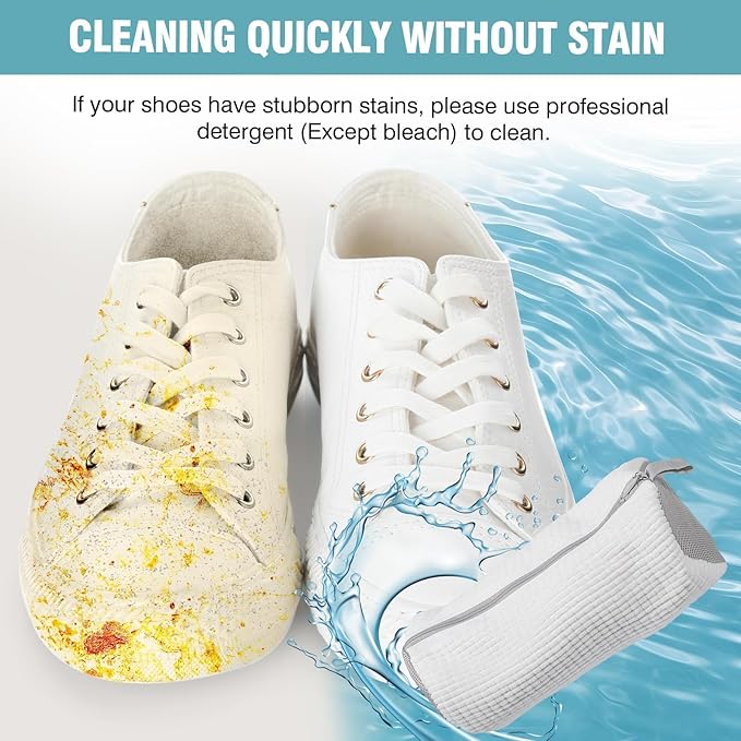 Shoe Washing Machine Bag, Shoe Laundry Bag for Washer and Dryer, Include Dry Net Bag, Reusable and Durable Zipper with Hook Design, Shoe Washing Bag for Sneaker (White, 1 Pack)
