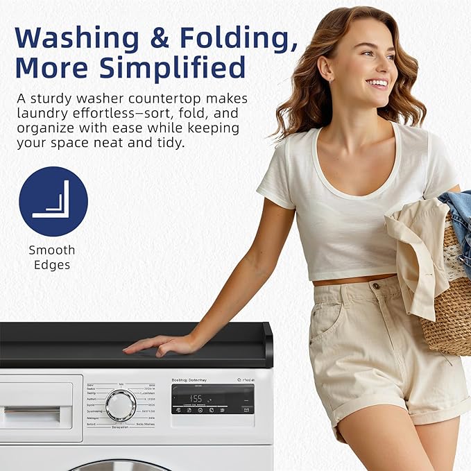 Washer Dryer Countertop, 54" Width x 27.5" Depth Laundry Countertop Organization, Wooden Washer and Dryer Topper for Folding, Sorting & Ironing, Easy to Install, Black