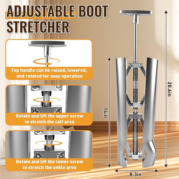 Women’s & Men’s Boot Calf Stretcher, Adjustable Shaft Expander for Wide Footwear, Heavy-Duty Cast Aluminum Tool for Boots, Helps Relieve Tightness in Ankle, Instep And Lower Leg, Fits Most Tall Styles