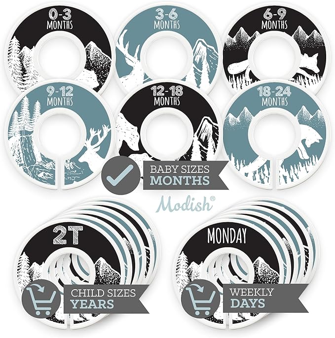 Baby Clothes Closet Organization, Hanging Size Dividers: Months & Years Sets, Girl Boy Neutral Black Teal Woodland Animal Outdoor Mountain Forest Safari Explorer Nursery Décor, Useful Baby Gift