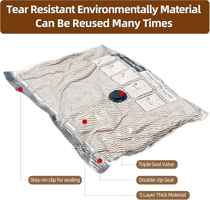 Vacuum Bags for Travel,15 Pack Carry-on Size Compression Packing Bags for Luggage and Suitcase, Space Saver for Clothes and Clothing Travel 80% Space Saver.