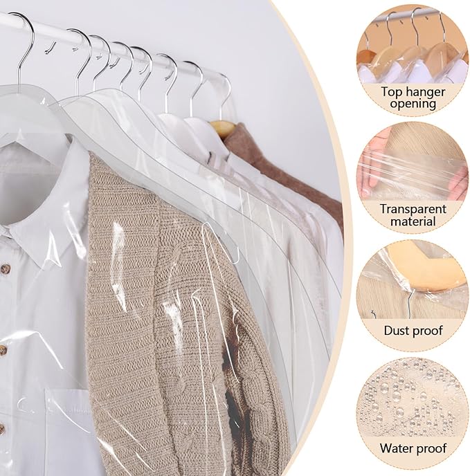 450 Count Dry Cleaner Bags Plastic Clear 21''x40'' Plastic Dust Cover Storage Dry Cleaning Bags for Clothes Hanging Clothes Suits Wedding Dresses Gowns Coats Uniforms
