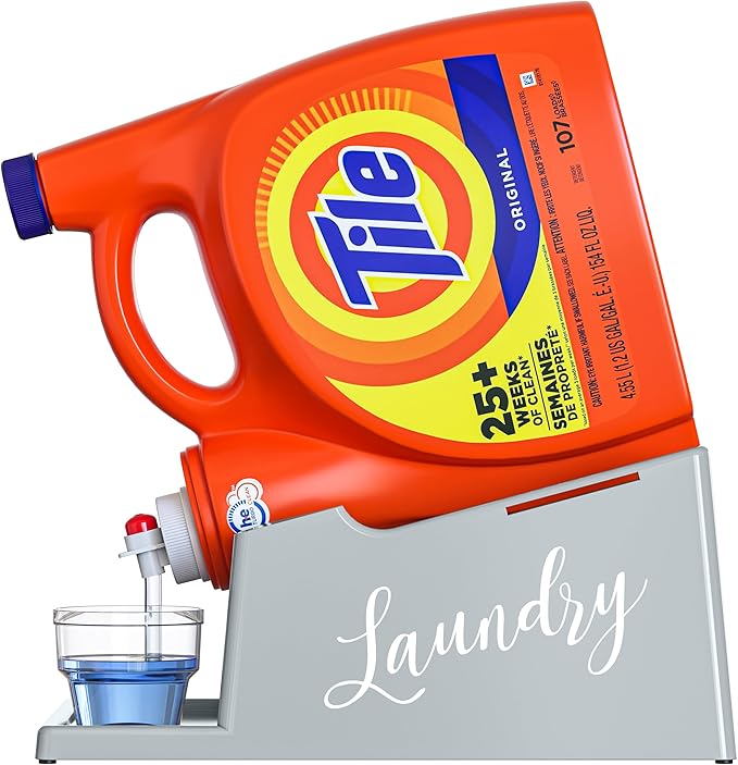 Skywin Laundry Detergent Holder Stand Organizer and Drip Tray for Laundry Room Organization, Laundry Soap Holder for Liquid Laundry Detergent, Laundry Detergent Stand (Grey with Print)