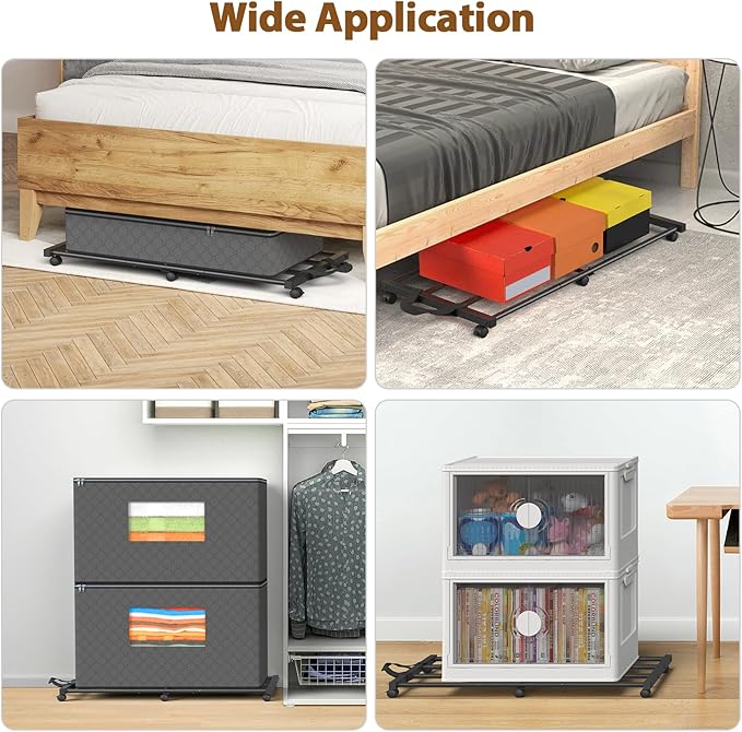 Mr IRONSTONE Lengthened Under Bed Storage with 6 Wheels, Rolling Underbed Storage with Handle, Metal Under the Bed Storage with High Load Capacity Up to 80LBS (2 Pack (36.42"x16.73"x2.36"))
