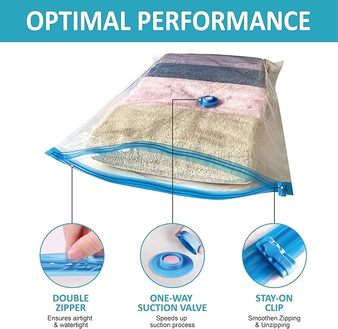 Vacuum Storage Bags, Vacuum Seal Space Saver Bags for Clothing, Travel Lugggage, Carry-on, Blankets, Pillow, Comforters, Bedding, 10 Jumbo