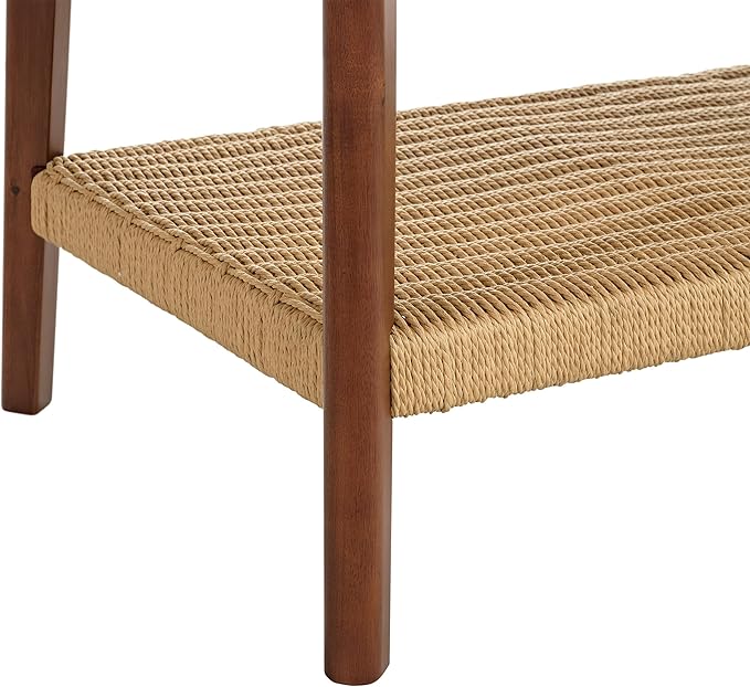 Alaterre Furniture Calais Coffee Table - 48-Inch Living Room Table with Woven Shelf - Solid Acacia Wood Coffee Table (Warm Chestnut)