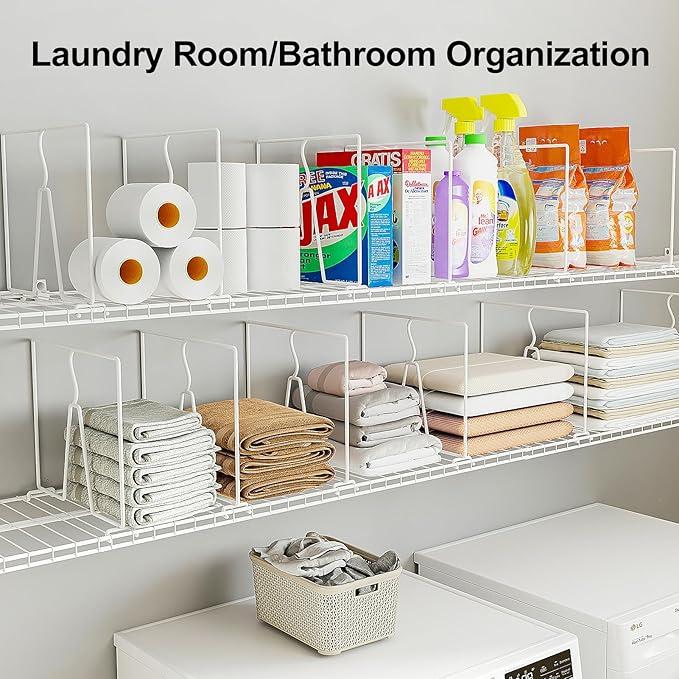 Wire Shelf Dividers for Closet: 12-inch Tall 12-inch Deep 6 Pack Wire Rack Accessories - Adjustable Purse Organizer for Clothes Handbags - Metal Linen Closet Pantry Separators
