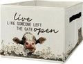Rustic Cow Storage Bins & Boxes with Handles, Farmhouse Cow Foldable Basket for Organizing, Live Like Someone Left the Gate Open Collapsible Storage Basket for Bedroom Bathroom Clothes Toys