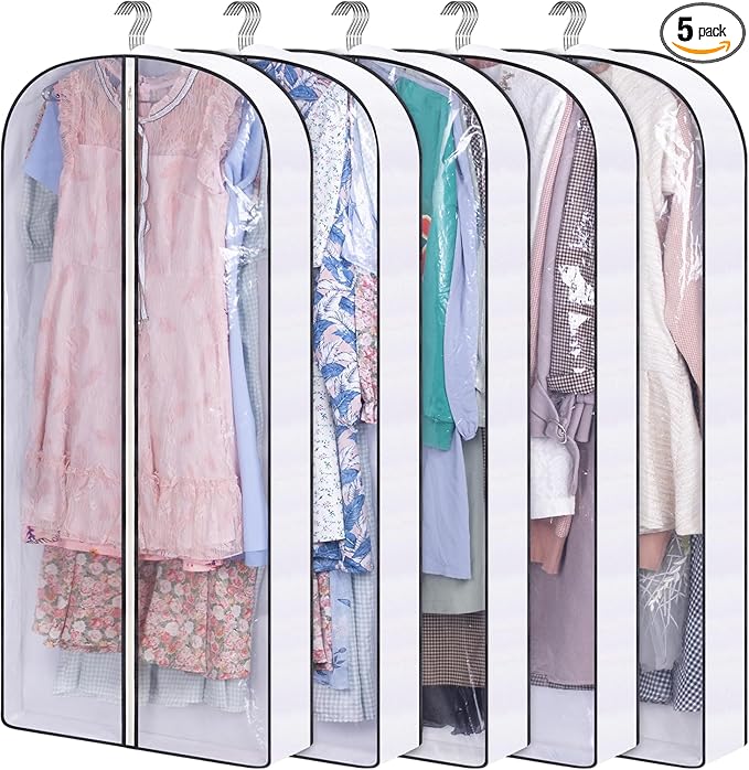 SLEEPING LAMB 50" Clear Garment Bags for Hanging Clothes Storage 4" Gussetes Dress Bags for Closet Storage Coat Cover for Suits, Sweater, Jacket(5 Packs)