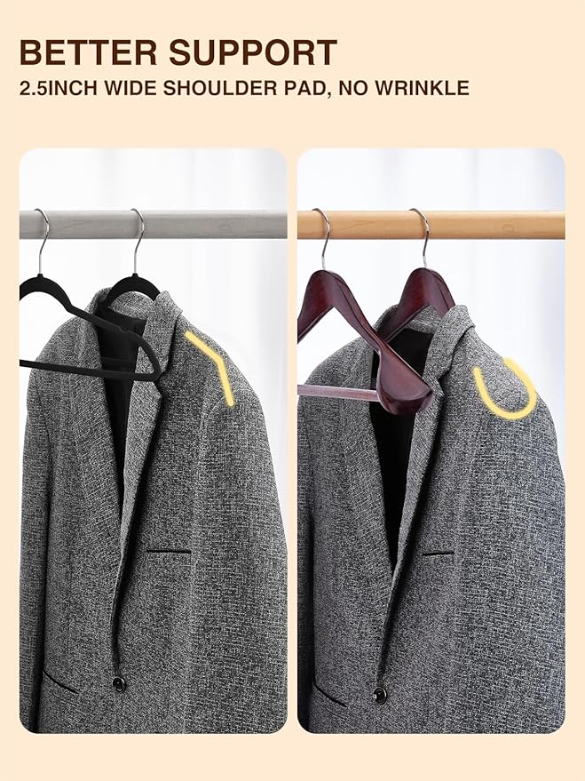 SMARTOR Suit Hangers for Men 12 Pack, Wide Shoulder Wooden Suit Hangers with Non Slip Pant Holder, Wide Hanger for Suit, Coat, Jacket, Gown, Heavy Duty Wood Suit Hanger, Cherry