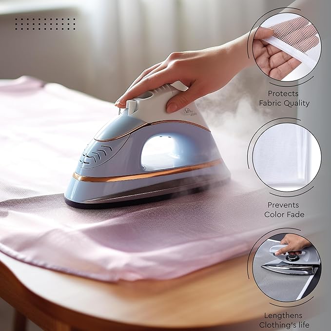 Encasa XO Ironing Board Cover and Pad 42"x14" - Free Silicone Iron Rest & Mesh Cloth - 4mm Felt, Medium Iron Board Cover with Padding - Heat Resistant, Non Slip Drawstring Tommy