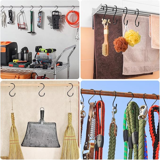5 Inch Heavy Duty S Hooks, Large S Hooks for Hanging Plants, Vinyl Coated S Hook 12 Pack Sturdy Non Slip Kitchen and Closet Black S Hook for Hanging Large Object, Garden Tools, Pot