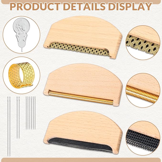 LemonRoad 3 Pcs Wooden Lint Comb Cashmere Comb 3 Styles Manual Fabric Shaver with Sewing Needles Complete Garment Repair kit for Different Fabrics Sweater Care