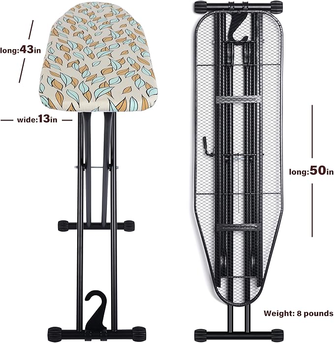 Ironing Board with Heat Resistant Cover,Foldable Full Size Iron Board,Heavy Sturdy Legs,Height Adjustable,Wall Mount & Closet Hanger (13x43)