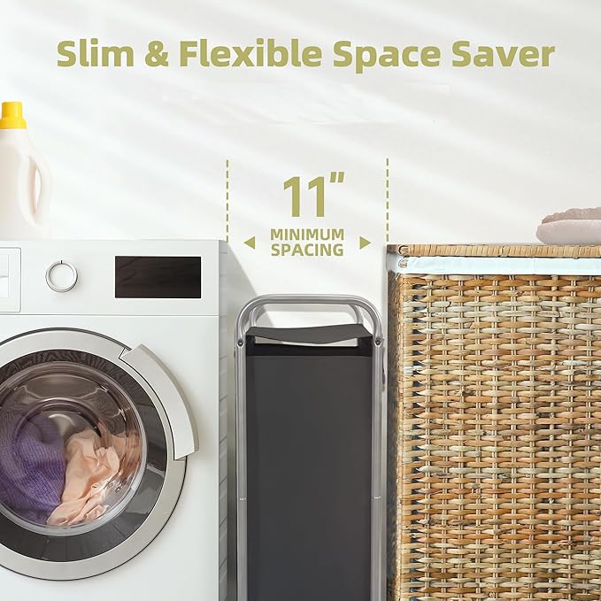 Rolling Laundry Hamper with Lid, 85L Slim Laundry Sorter with Wheels, Laundry Basket with Lid, Dirty Cloth Laundry Cart Organizer Storage for Small Place Bathroom, Bedroom, Black