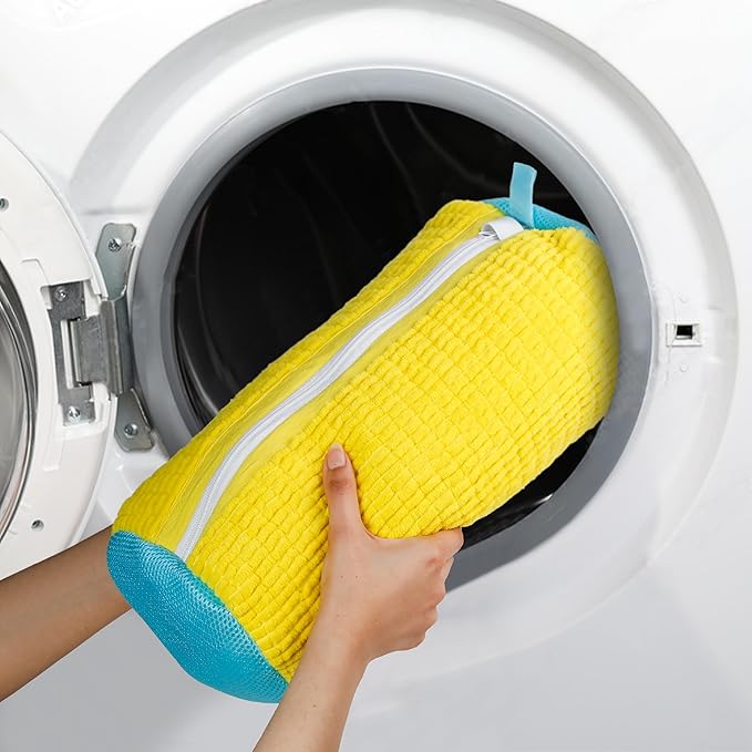 Laundry Shoe Bag for Washing Machine 2 Pcs, Reusable Shoe Washing Machine Bag for Washer and Dryer with Bonus Brush – Microfiber Sneakers Shoes Laundry Bag with Zipper, Tennis, Gym, Trainers