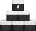 13x13 Inch Cube Storage Bins with Reinforced Bottom Cardboard, 6 Pack Large Foldable Fabric Storage Cubes with Handles for Shelf, Closet, Laundry Organization (White&Black)