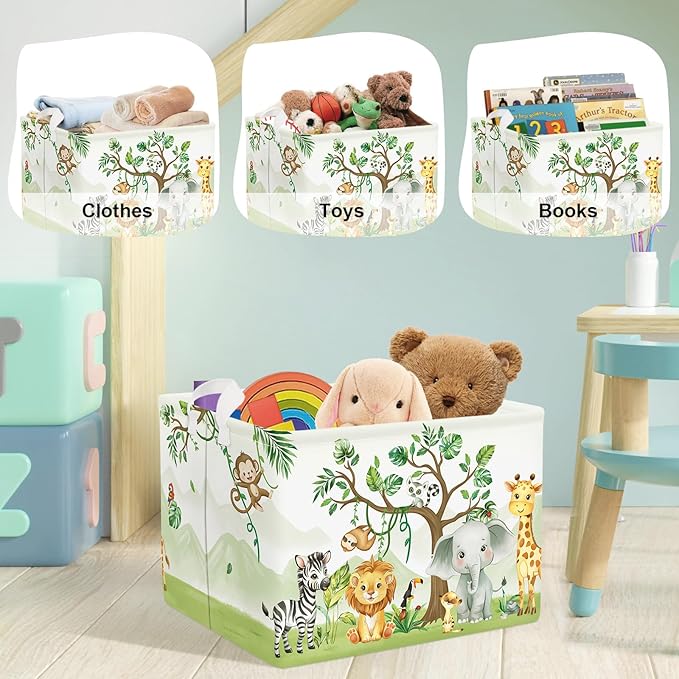 Forest Animals Laundry Hamper Woodland Tree Large Storage Basket Parents Organizer Kids Clothes Toy Bins for Bedroom, Bathroom, Elephant, 36L
