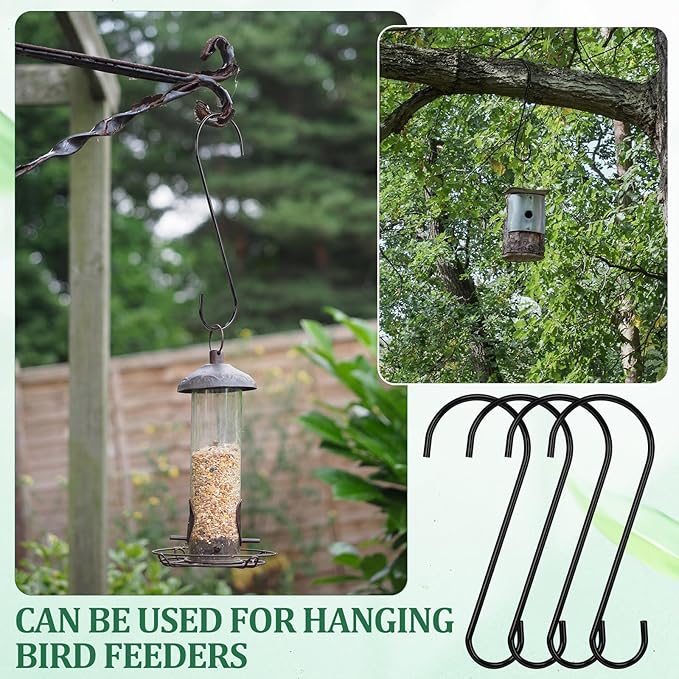 24 Pack 10 Inch Medium S Hooks for Hanging Plants & Closet Organization, Black Vinyl Coated Metal Hangers for Jeans Purses Towels Bird Feeders Heavy Duty Utility Metal Hooks