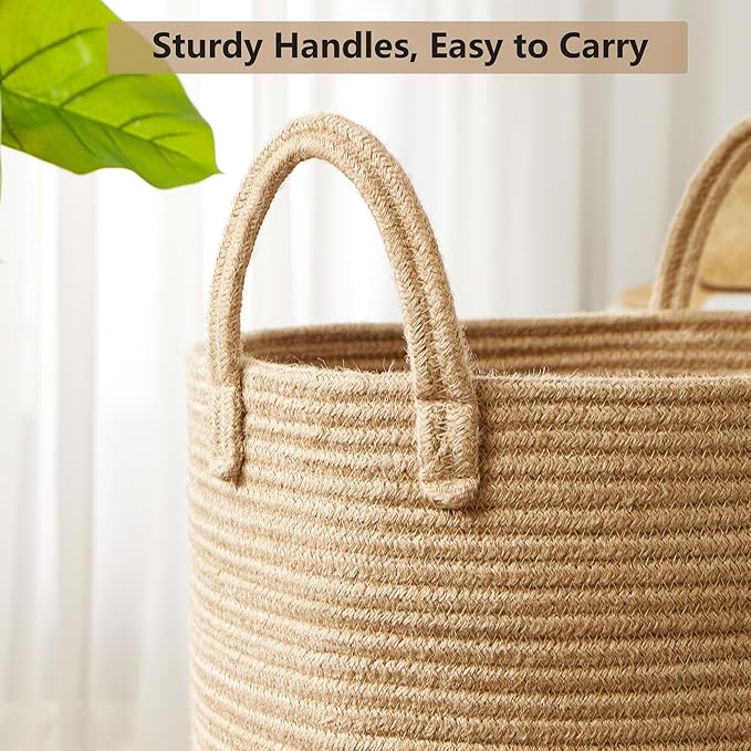 60L Jute Woven Hamper Laundry Basket Wicker Rope Clothes Hamper for Baby Nursery Kids Tall Rattan Blanket Basket in Living Room Bedroom 15Dx20H inches