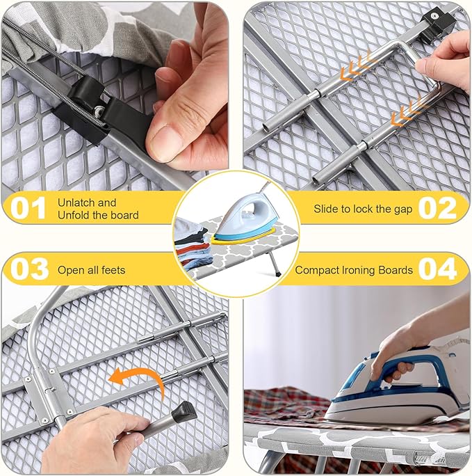 Chunful Portable Tabletop Ironing Board, Foldable Small Compact Ironing Board with Mat & Hook for Hanging Travel Mini Iron Non Slip Feet Table Storage for Dorm Space, 32 x 12 in(Fresh,Light Gray)