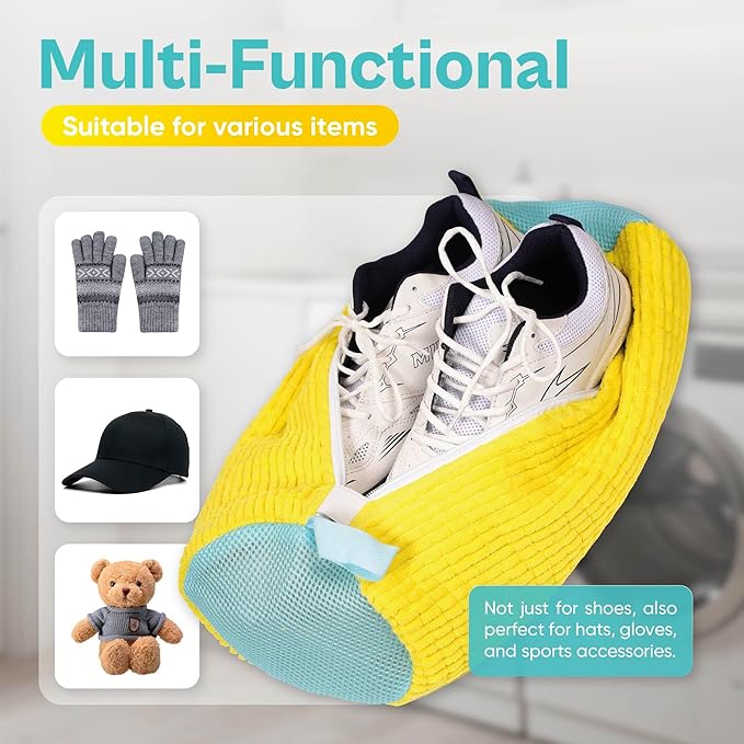 Shoe Washing Machine Bag – 2 Pack Mesh Laundry Bags for Sneakers, Tennis Shoes & Sports Trainers – Reusable Zippered Cleaning Bag to Protect Footwear, Comes with Metal Hanging Hook (Yellow)