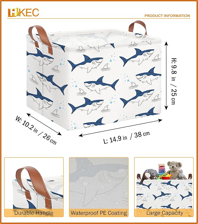 Rectangle Storage Basket with Handles, Collapsible Storage Bin, Books Box, Gift Basket(Shark)