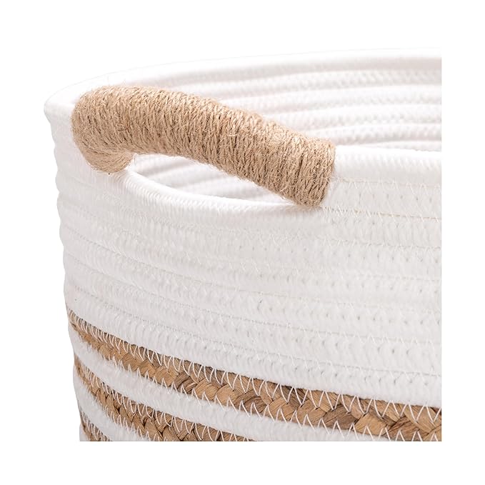 Seville Classics Premium Natural Handwoven Portable Laundry Bin Basket with Carrying Handles, Household Storage for Clothes, Linens, Sheets, Hamper with Liner, White