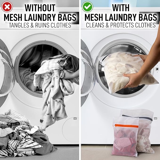 Zulay Home 3 Pack Mesh Laundry Bags for Delicates - Reusable Mesh Laundry Bags for Washing Machine - Laundry Bags Mesh Wash Bags For Underwear, Lingerie Stockings, Socks (1 Large, 1 Medium, 1 Small)