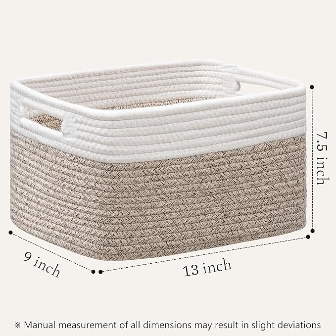 UBBCARE 2 Pack Storage Baskets for Shelves, Baskets for Organizing, Cube Shelf Storage Bin with Handles, Woven Storage Basket, 13"L x 9"W x 7.5"H, White&Light Brown