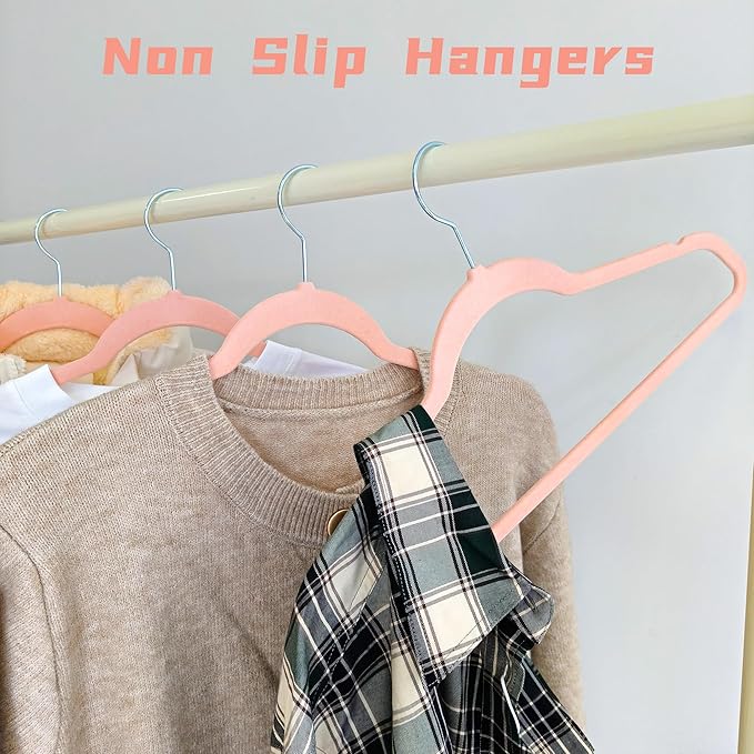 Pink Velvet Hangers 60 Pack, Anti-Slip Slim Space Saving Hangers with 360° Swivel Hook, 17.7 Inch Velvet Clothes Hangers for Coats,Sweater,Jackets,Dresses, Shirts, Suits & T-Shirts (Pink, 60)