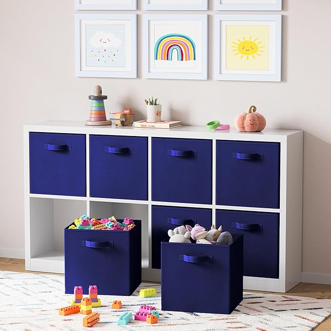Fabric Storage Cubes for Cube Organizer - 8 Pack Heavy Duty Storage Bins - 13 Inch Cube Storage Bin, Use As A Clothes Storage Box In Closet, Baskets For Shelves or Cubbies Storage bins (Navy Blue)
