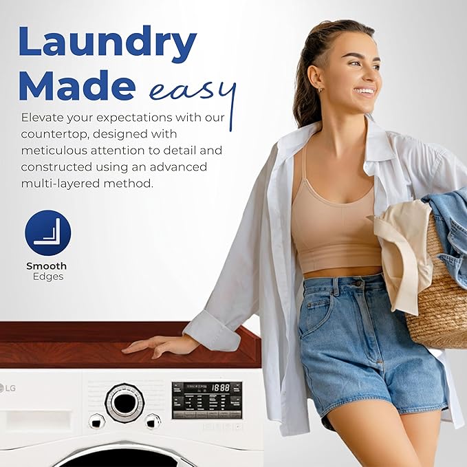 OfficeSimpli Washer Dryer Countertop, Made in USA, Non-Slip Pads, Laundry Room Wood Topper, Washer Dryer Cover for Top, Laundry Countertop, Laminate Finish (Mahogany, Standard (27.5" x 54"))