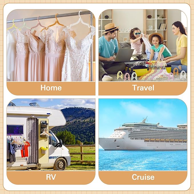 24 Pcs Travel Hangers Portable Foldable Hangers Cruise Ship Essentials Non-Slip Foldable Space Saving Clothes Drying Rack for Travel Cruise Business Trip Suitcase Dormitory School Hotel(Multicolor)