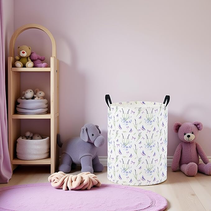 Baby Laundry Basket Baby Nursery Hamper Kids Laundry Basket Toy Storage Bin for Boys Room Decor Gift Baskets for Bedroom Bathroom(Lavender)