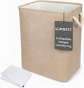 Collapsible Linen Look Fabric large Storage & Laundry Hamper with Drawstring - Durable Laundry Basket Laundry Bag Foldable Space Saving Basket Toy Basket, Dust Proof & Stackable, Beige