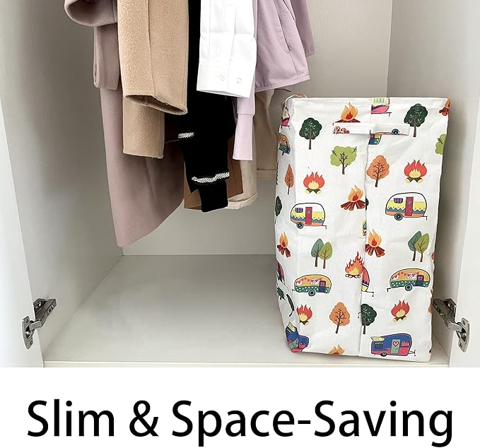 Kay&J Collapsible 60L Laundry Basket, Slim and Tall Laundry Hamper, Long Handles for Portability, Great for Home and Camper Use, Camper Gift RV Travel Trailer Camper Accessories