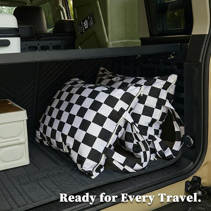 Checkered 2 Pcs Large Travel Laundry Bags for Dirty Clothes, Aesthetic Trendy Waterproof Washable Laundry Bag with Handle for Travel, Gym, Swimming Pool Black and White