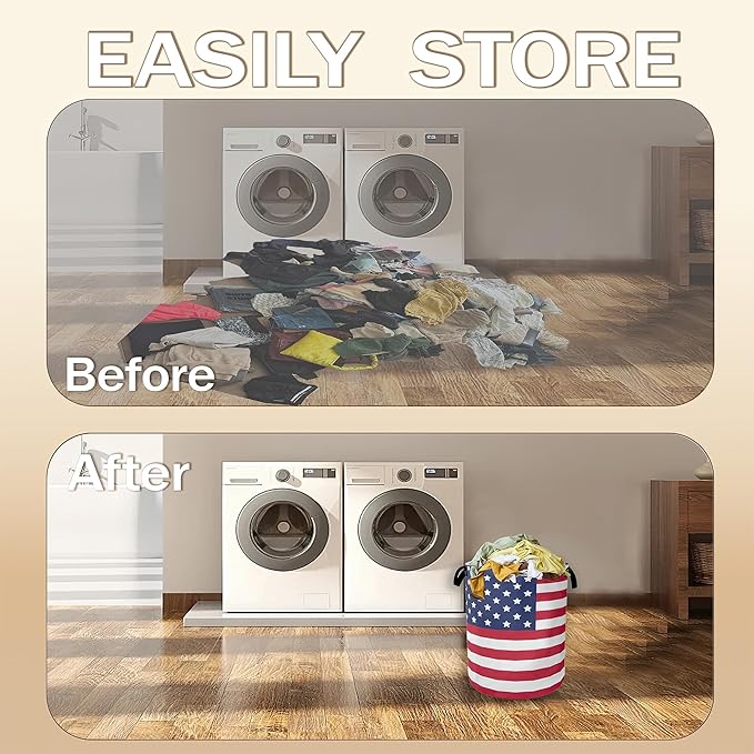 Collapsible Laundry Basket,American Flag Dirty Clothes Hamper,Memory Day Hampers for Bedroom Waterproof Oxford Cloth Storage Organizer for Bathroom,Nursery,Dorm,16x20 Inch