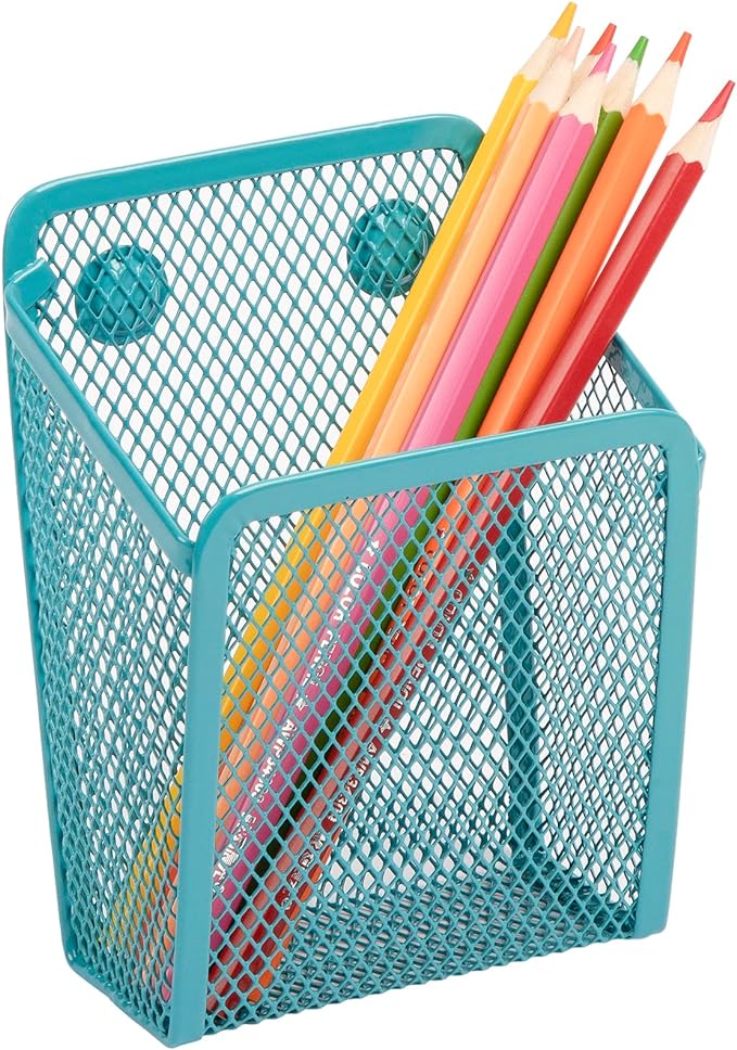 Magnetic Pencil Holder,Mesh Stainless Steel Pen Basket, Metal Writing Utensil Storage Organizer for Whiteboard,Blackboard,Kitchen, Locker, Home, or Office