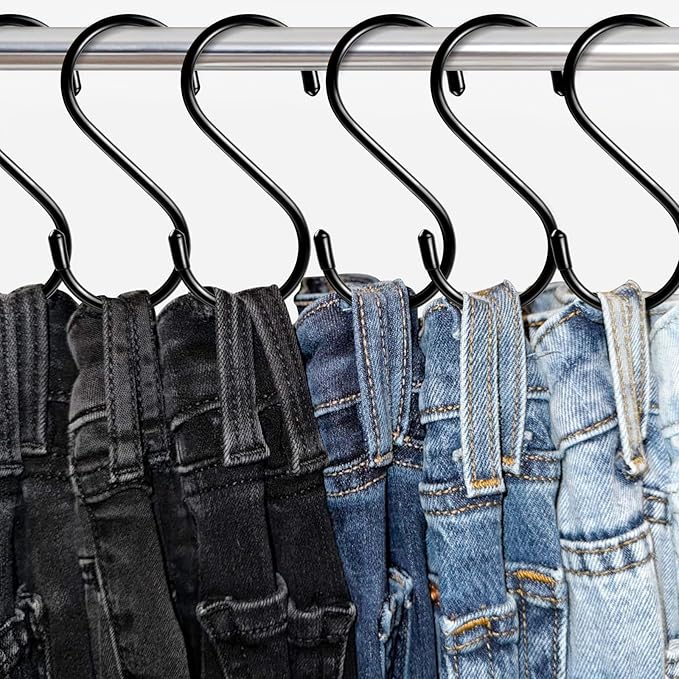5 Inch Heavy Duty S Hooks, Large S Hooks for Hanging Plants, Vinyl Coated S Hook 12 Pack Sturdy Non Slip Kitchen and Closet Black S Hook for Hanging Large Object, Garden Tools, Pot
