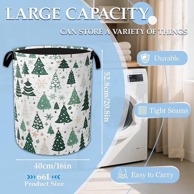 Christmas Tree Laundry Basket Woodland Collapsible Laundry Hamper Clothes Toy Storage Bin for Bathroom Bedroom Room Decor 16" X 20.8"
