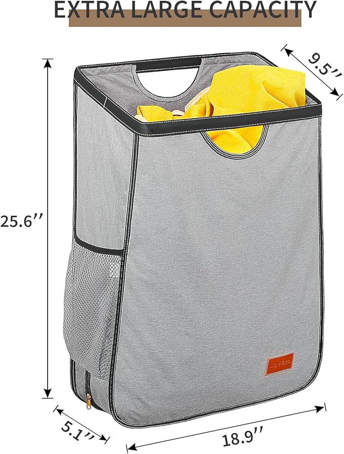 Ligereza Hanging Laundry Hamper Bag is Suitabled for Any Door,Large Capacity Hanging Laundry Basket Won't Scratch the Door Paint,Over the Door Laundry Hamper with Big Metal Rim Opening