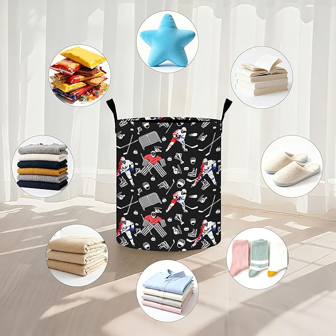 Hockey Laundry Basket Storage Bin Foldable Laundry Hamper Clothes Storage Bucket Organizer 19.6x15.7 Inch For Laundry Room/Bedroom/Bathroom
