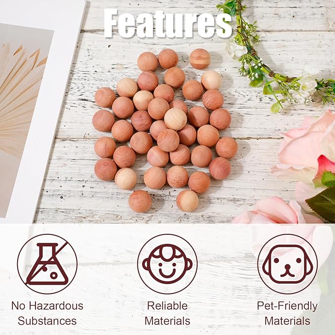 40pcs Cedar Balls for Clothes Storage, 0.87x0.87in Cedar Balls Wood Cedar Blocks Cedar Chips Redolent Cedar Rings for Clothes Storage Houses Drawers Closets Shoebox