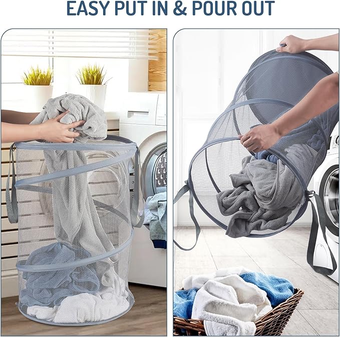 Seiritex Mesh Popup Laundry Hamper 115L Collapsible Laundry Basket Extra Large Capacity Foldable Clothing Storage Basket with Handles 26 H x 18 W x 18 L (Gray)