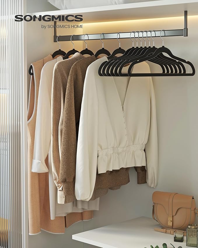 SONGMICS Velvet Hangers 60 Pack, Non-Slip Clothes Hangers with Silver-Colored Swivel Hooks, Slim Space-Saving for Closet, Heavy-Duty, Black UCRF036BZ02S